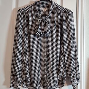 Jcrew Factory Bow Blouse Houndstooth Print